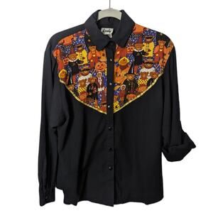 Vintage 80's Tapestry  Button Front Shirt Bear Halloween Novlety Print Shirt